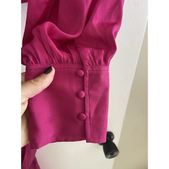 Banana Republic Factory Cropped Wrap Blouse Size 6 Dragon Fruit Pink LongSleeve - Picture 5 of 11